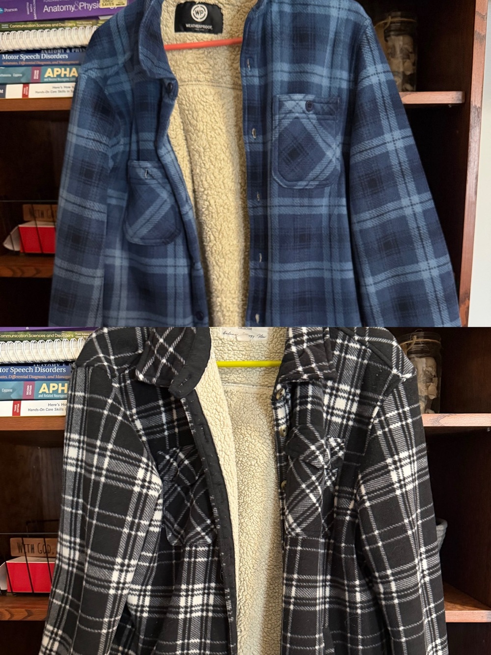 BUNDLE X2 - Sherpa-Lined Plaid Jackets - Blue & Black